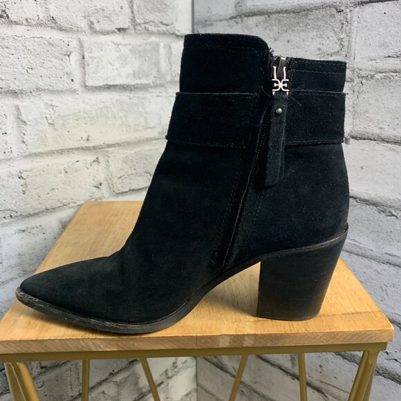 Sam Edelman Ankle Boots Women's 7 Leonia Black Suede Pointy Toe Side Zip Bootie - Picture 5 of 16